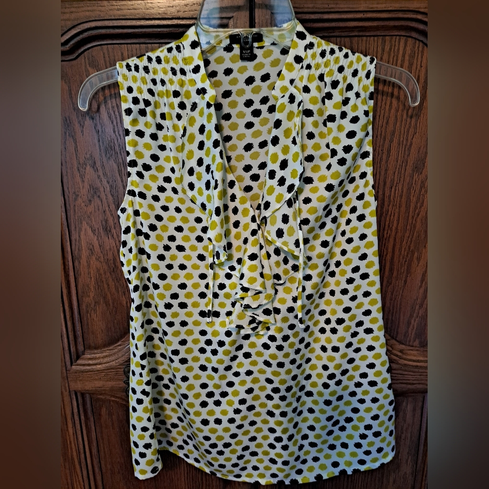 Ann Taylor Yellow and Black Polka Dot Blouse